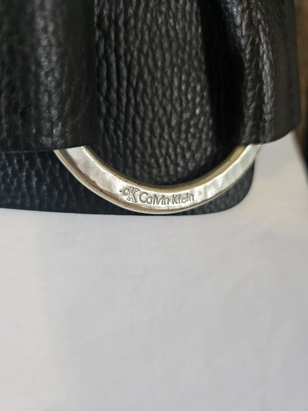 Calvin Klein 1990s Black Textured Waist Belt with Silver Ring